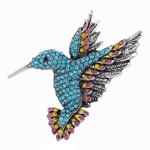 Violet Blue Green Gold Hummingbird Brooch Pave Crystal Birds Rhinestone Bird Pin